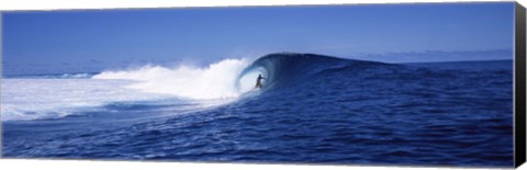 Framed Surfer in the sea, Tahiti, French Polynesia Print