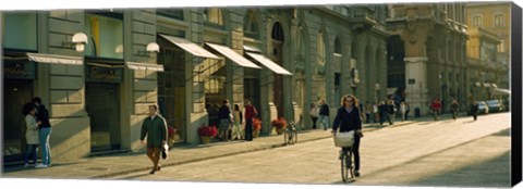 Framed Cyclists and pedestrians on a street, City Center, Florence, Tuscany, Italy Print