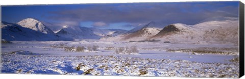 Framed Snow covered landscape with mountains in winter, Black Mount, Rannoch Moor, Highlands Region, Scotland Print