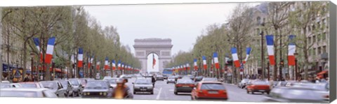 Framed Traffic on a road, Arc De Triomphe, Champs Elysees, Paris, France Print