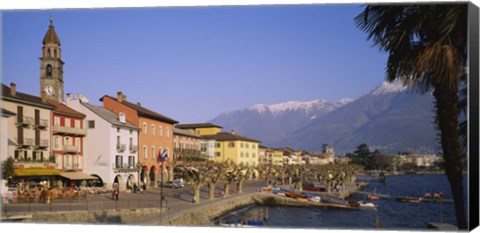 Framed Buildings at the waterfront, Lake Maggiore, Ascona, Switzerland Print