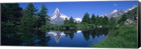 Framed Reflection of a snow covered mountain near a lake, Grindjisee, Matterhorn, Zermatt, Switzerland Print