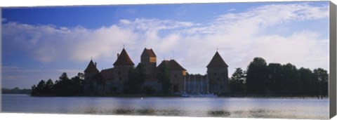 Framed Buildings at the waterfront, Trakai Island Castle, Lake Galve, Vilnius, Trakai, Lithuania Print