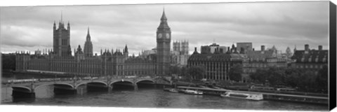 Framed Bridge across a river, Westminster Bridge, Big Ben, Houses of Parliament, City Of Westminster, London, England Print