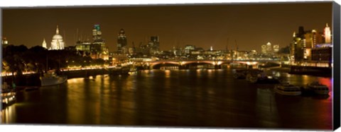 Framed View of Thames River from Waterloo Bridge at night, London, England Print