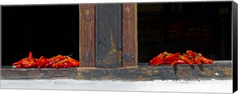 Framed Red chilies drying on window sill, Paro, Bhutan Print