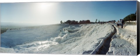 Framed Tourists looking at a hot spring and travertine pool, Pamukkale, Denizli Province, Turkey Print