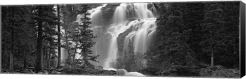 Framed Waterfall in a forest, Banff, Alberta, Canada (black and white) Print