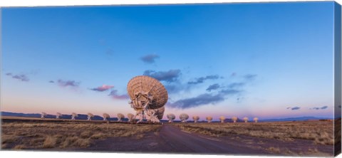 Framed Very Large Array radio telescope in New Mexico at sunset Print