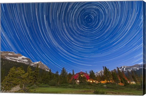 Framed Circumpolar star trails over Banff National Park, Alberta, Canada Print
