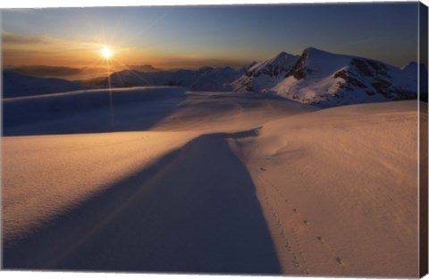 Framed Midnight Sun over Lilletinden Mountain, Nordland, Norway Print