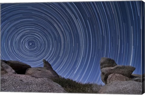 Framed boulder outcropping and star trails in Anza Borrego Desert State Park, California Print