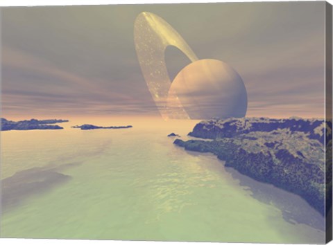 Framed landscape of Titan, one of Saturn&#39;s moons Print