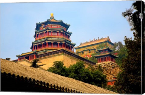 Framed Tower in The Pavilion of Buddhist Fragrance, Beijing, China Print