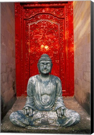 Framed Buddha at Ornate Red Door, Ubud, Bali, Indonesia Print