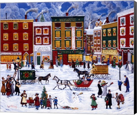 Framed Christmas On Main Street Print