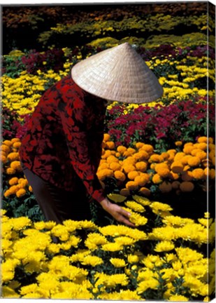 Framed Gardens with Woman in Straw Hat, Mekong Delta, Vietnam Print