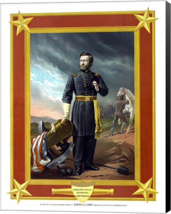 Framed General Ulysses S Grant with Cannon (color) Print