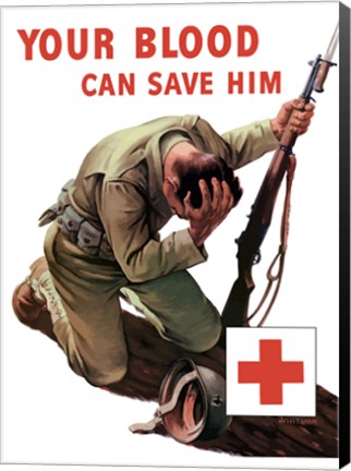 Framed Vintage Red Cross - Your Blood Can Save Him Print