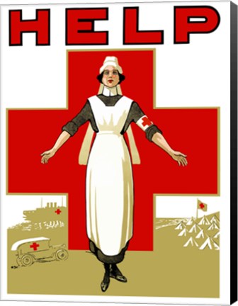 Framed Help - Red Cross Nurse Print