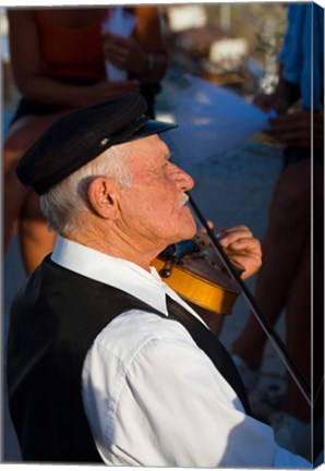 Framed Older Gentleman Playing The Violin, Imerovigli, Santorini, Greece Print