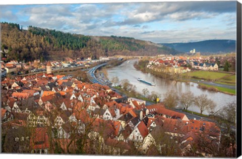 Framed View of Main River and Wertheim, Germany in winter Print