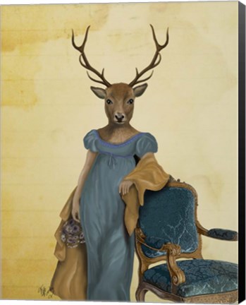 Framed Deer In Blue Dress Print