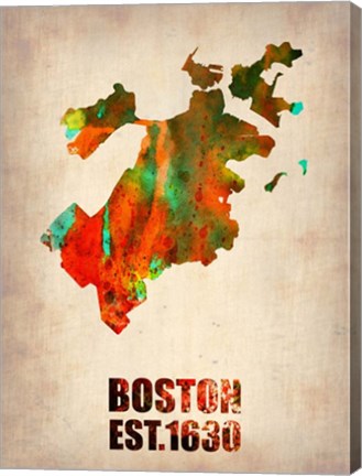 Framed Boston Watercolor Map Print