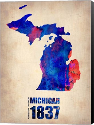 Framed Michigan Watercolor Map Print