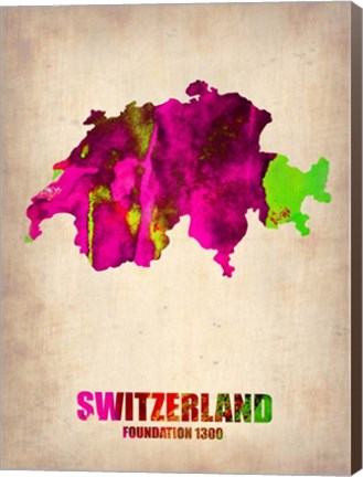 Framed Switzerland Watercolor Map Print
