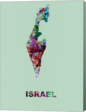 Framed Israel Color Splatter Map Print