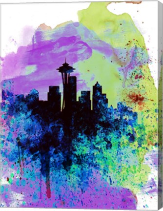 Framed Seattle Watercolor Skyline 1 Print