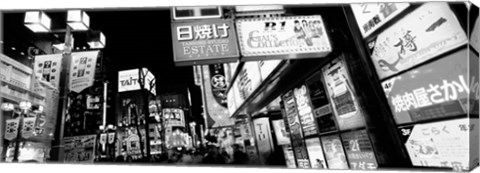 Framed Commercial signboards lit up at night in a market, Shinjuku Ward, Tokyo, Japan Print