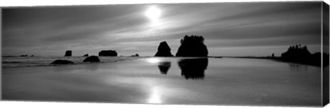 Framed Silhouette of sea stacks at sunset, Second Beach, Olympic National Park, Washington State Print