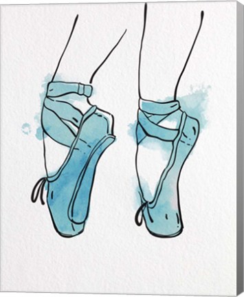 Framed Ballet Shoes En Pointe Blue Watercolor Part I Print