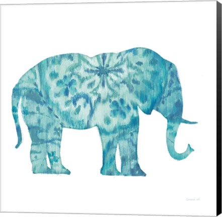 Framed Boho Teal Elephant I Print