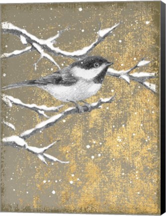 Framed Winter Birds Chicadee Neutral Print