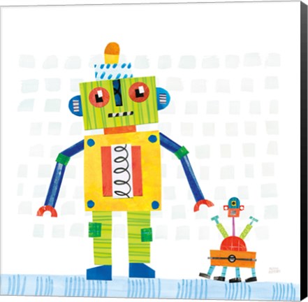 Framed Robot Party IV on Square Toys Print