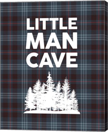 Framed Little Man Cave - Trees Blue Plaid Background Print