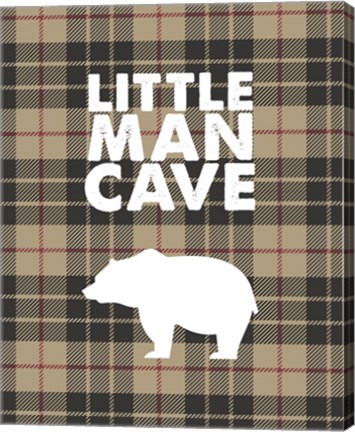 Framed Little Man Cave - Bear Tan Plaid Background Print