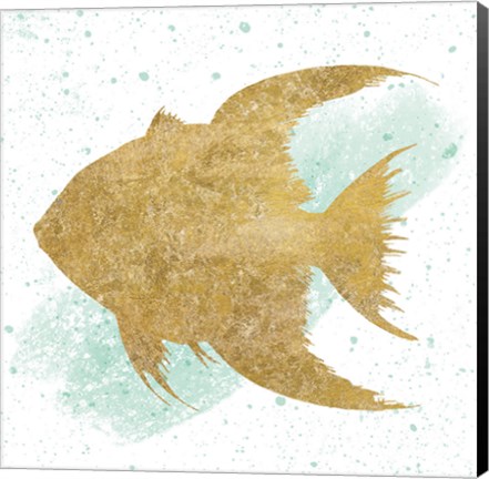 Framed Silver Sea Life Aqua Fish no Gold Splatter Print