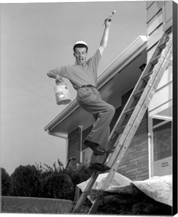 Framed 1960s Man Falling Off Of Ladder Print