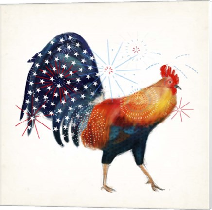 Framed Rooster Fireworks II Print