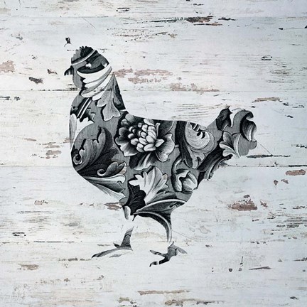 Framed Filigree Chicken on Wood Print