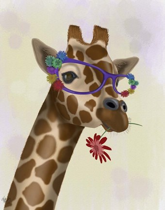 Framed Giraffe and Flower Glasses 2 Print