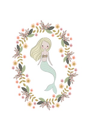 Framed Mermaid And Florals Print