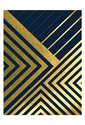 Framed Metallic Lines Navy 2 Print