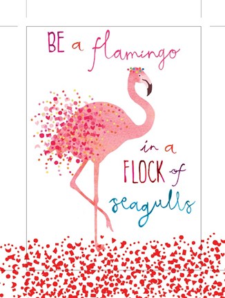 Framed Flamingo in a Flock of Seagulls Print