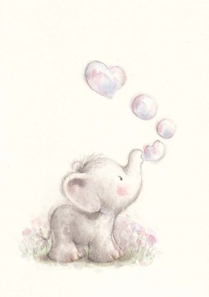 Framed Baby Elephant with Bubbles Print