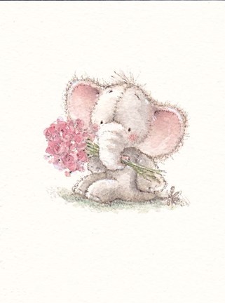 Framed Baby Elephant with Flowers Print